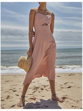 Hunter Bell Maxwell Gingham Cut Out Midi Dress Size 8